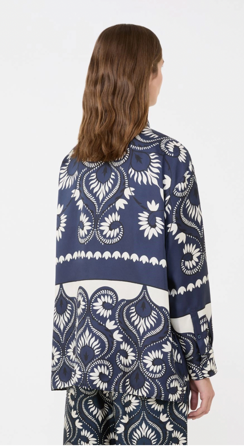 WKDLASTRA, Printed silk patchwork shirt - Navy