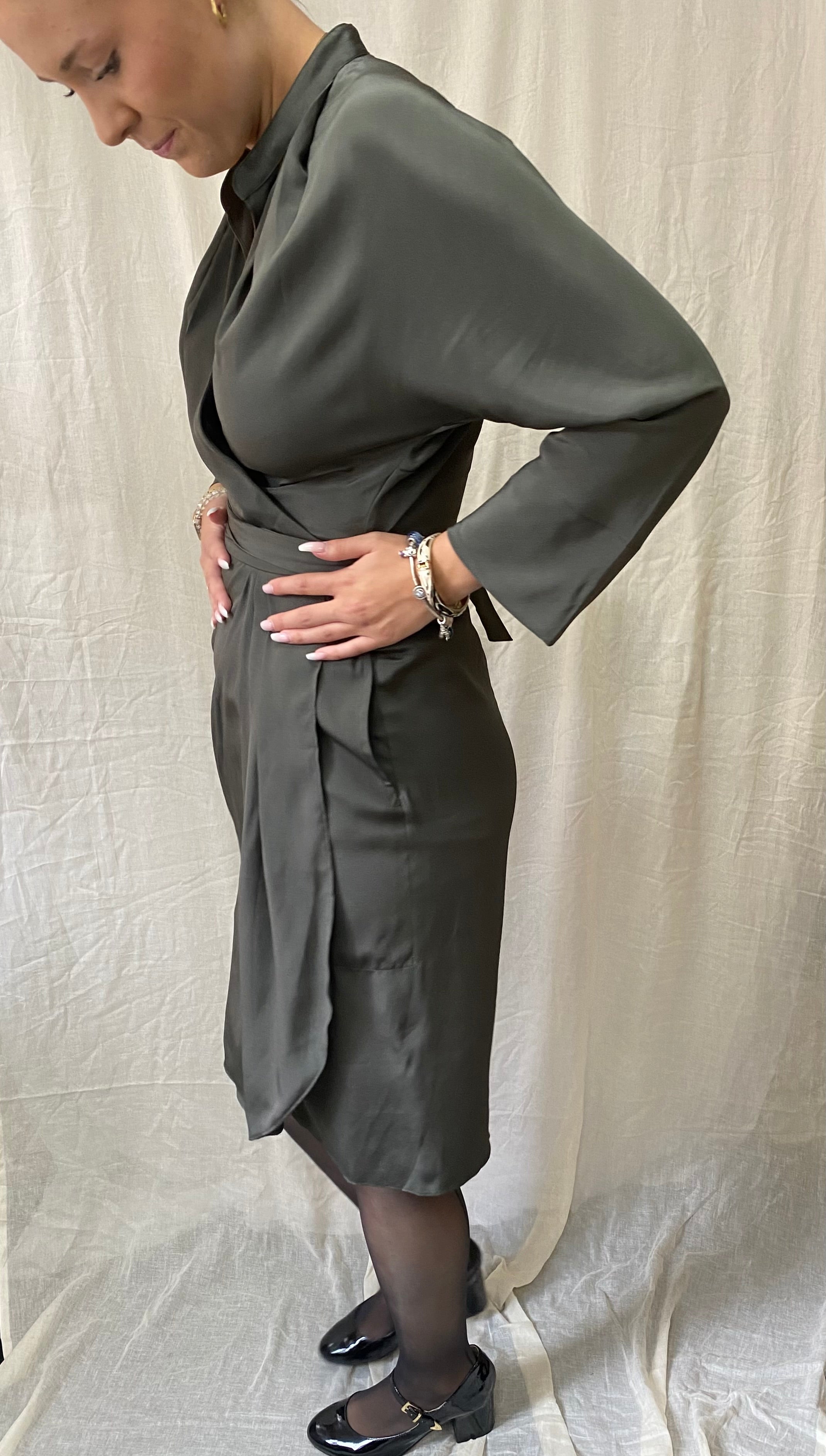 Silk Wrap Dress, Army