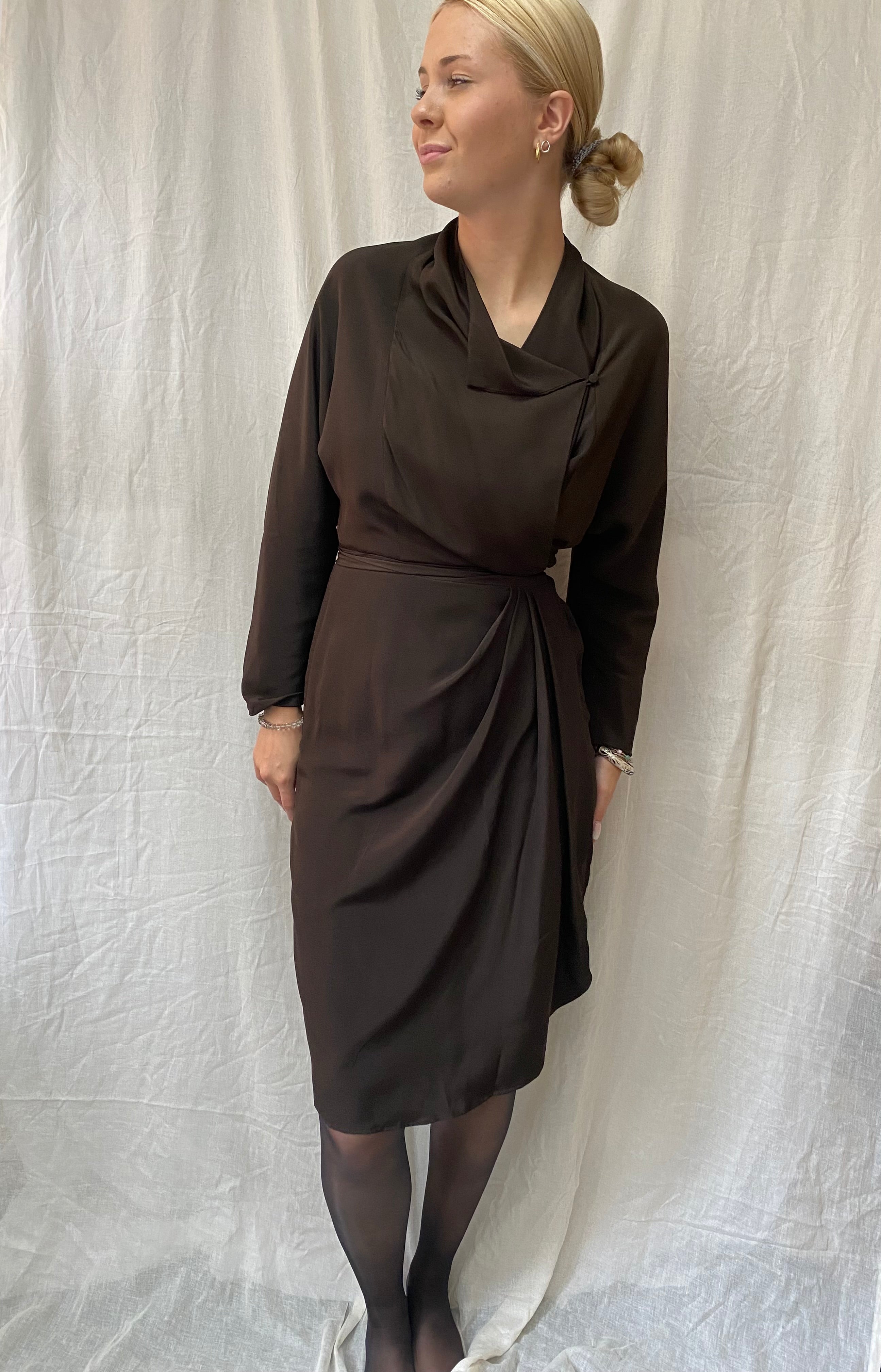 Couture Silk Wrap Dress, Brown