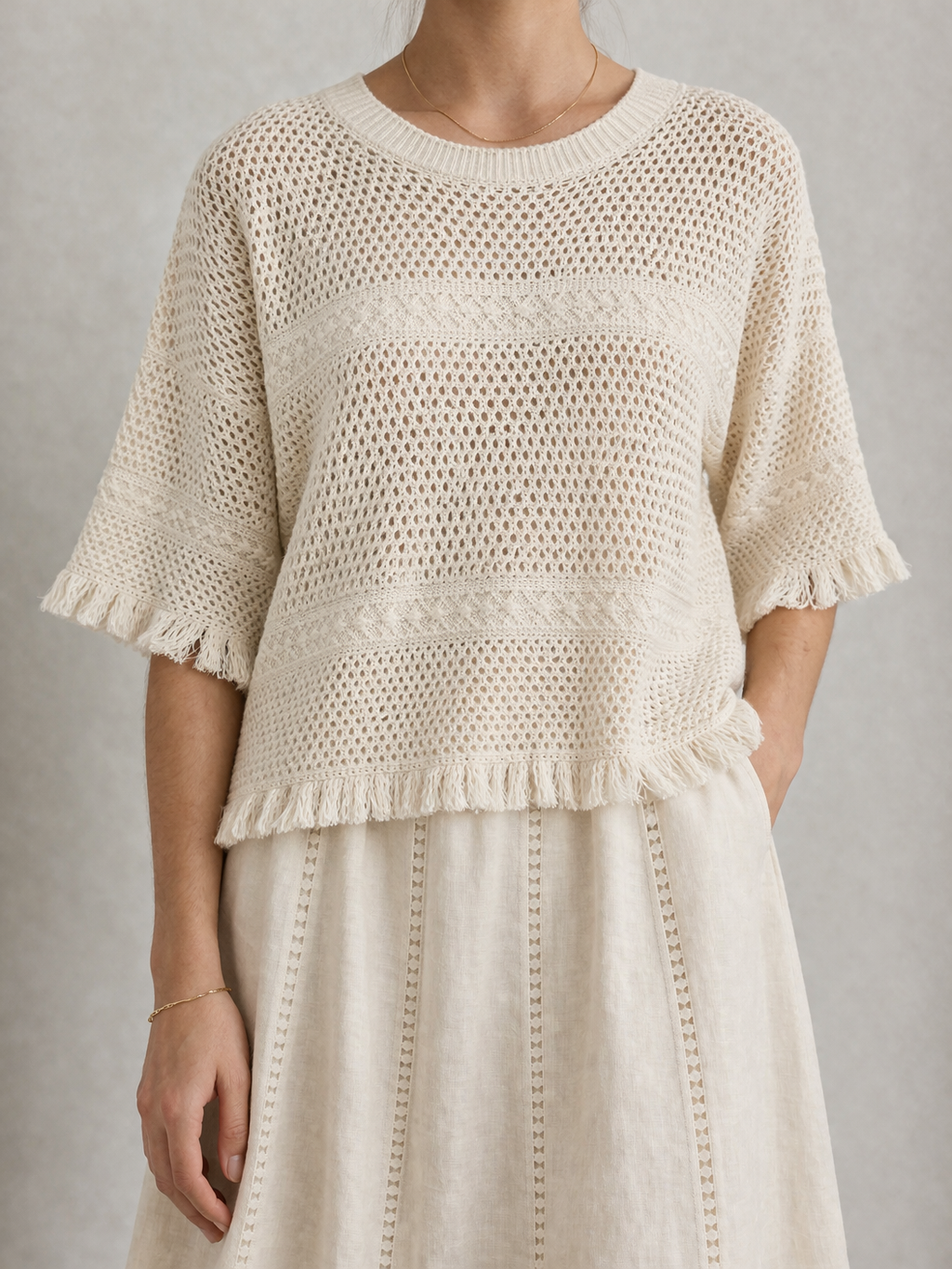 Palato Knit Sweater With Frills, Offwhite