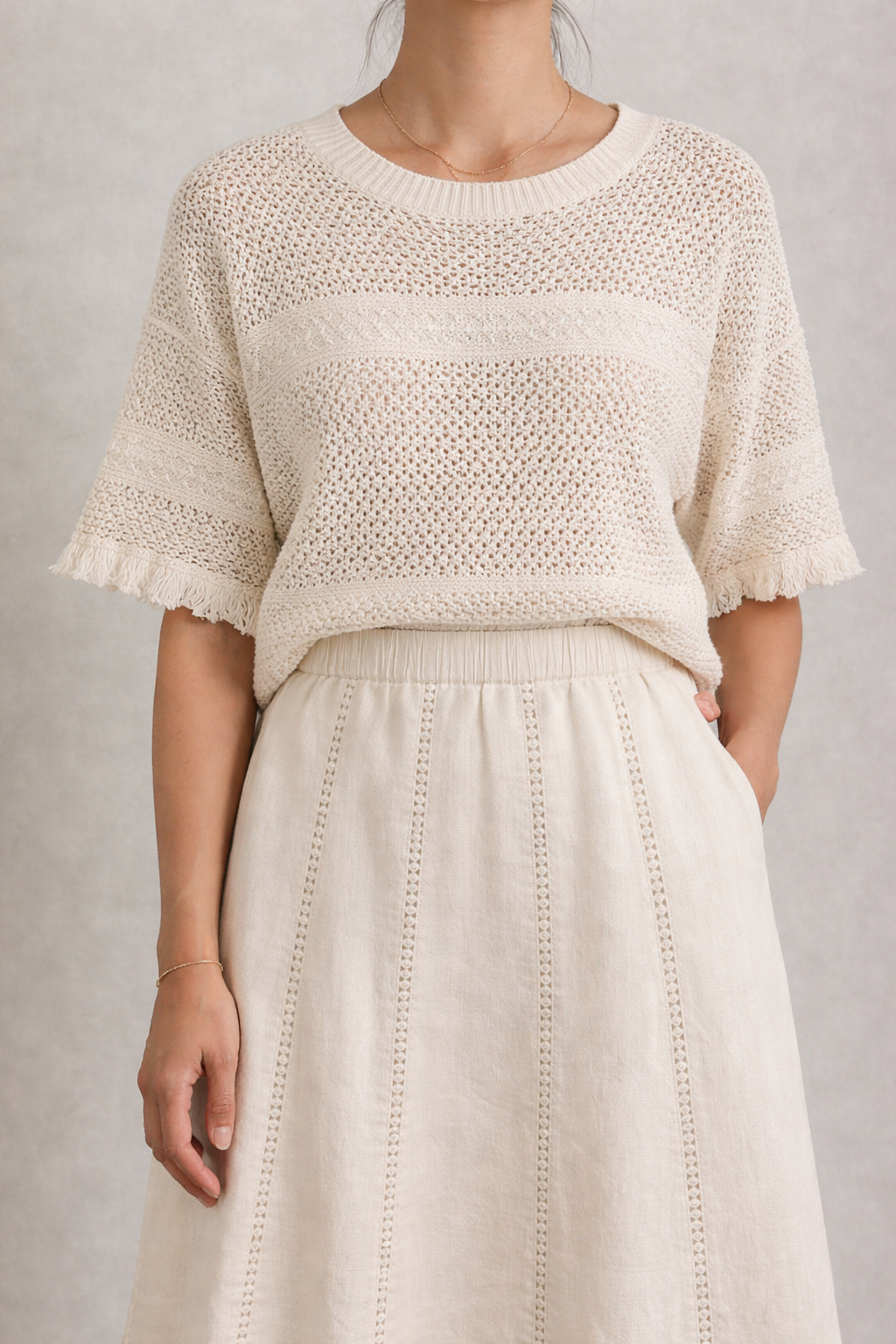 Palato Knit Sweater With Frills, Offwhite