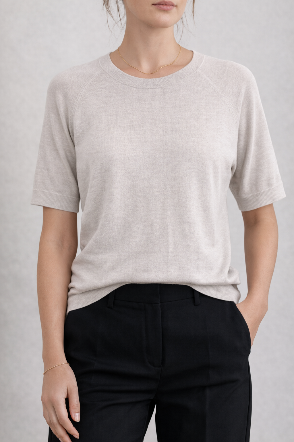 Orbita Knit Blouse, Light Sand