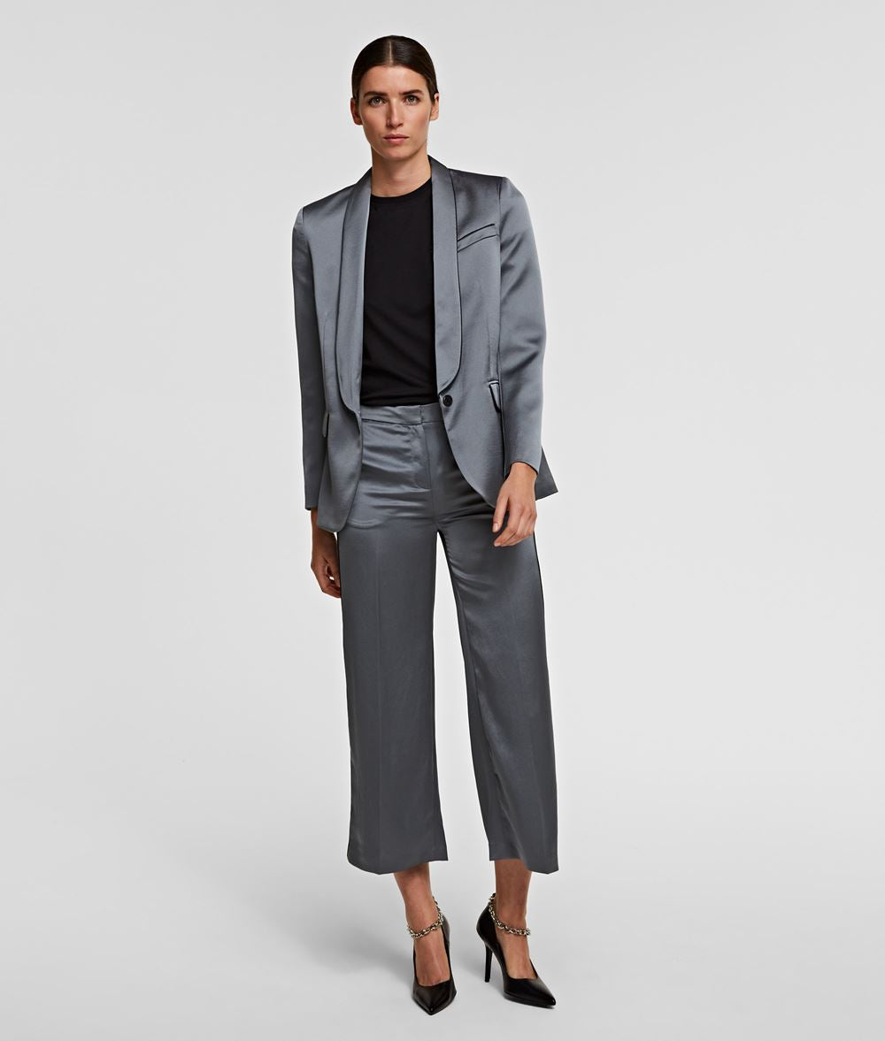 Satin Cropped Wide Leg Pant, Grey