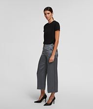 Satin Cropped Wide Leg Pant, Grey