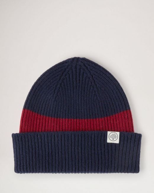 Colour Block Knitted Beanie, Navy-Oxblood