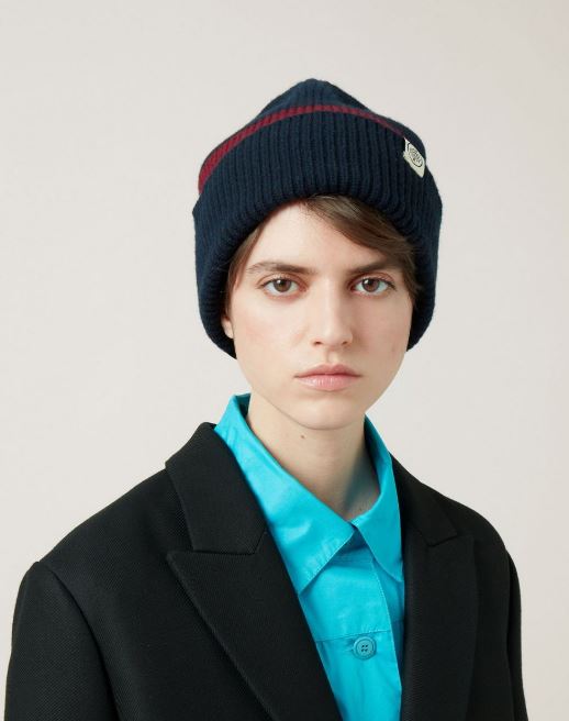 Colour Block Knitted Beanie, Navy-Oxblood