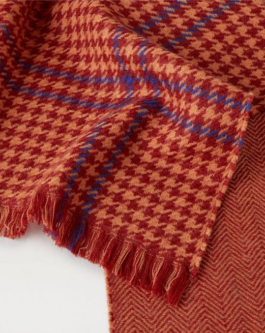 Reversible Tri Colour Check Lambswool, Rust