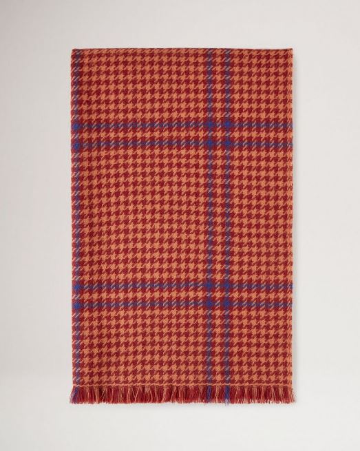 Reversible Tri Colour Check Lambswool, Rust